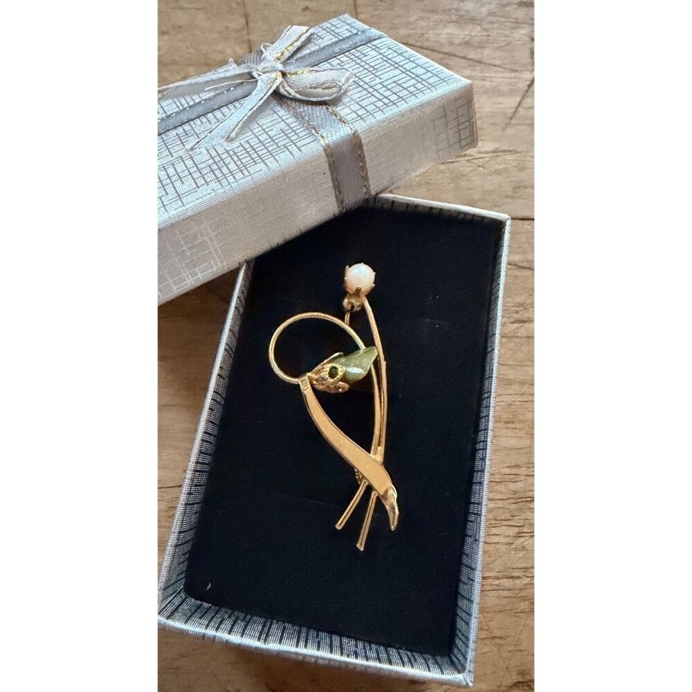 Gold-Tone Lily jade & Pearl Brooch Pin In Gift Box